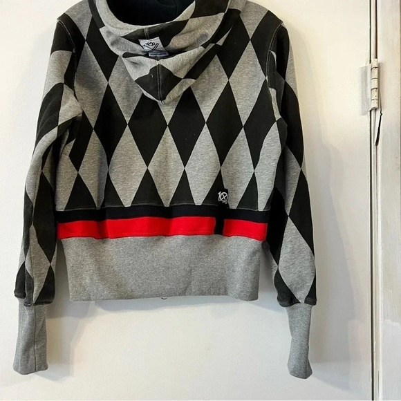 10.Deep Pattern Diamond Zip Up Sweater Hoodie Black Gray Streetwear Small - Picture 7 of 11